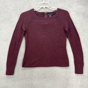 American Eagle Sweater Womens Medium Burgundy Cotton Blend Knit back zipped‎